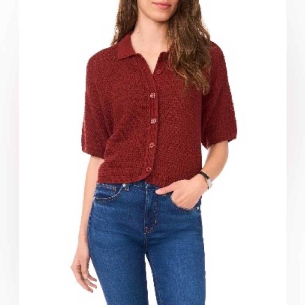 Halogen cotton short sleeve cardigan size xl in fired brick color